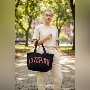 💕PINK💕Victoria’s Secret 💕LOVE PINK💕Large Black Canvas Tote/NWOT